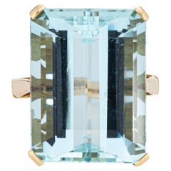 17ct Aquamarine Ring Icy Blue Vintage Mid Century 14k Gold Sz 5 Emerald Cut