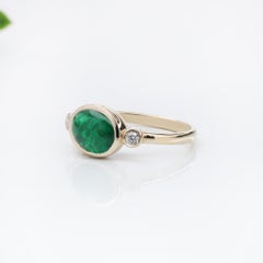 1.7ct East West Emerald Ring w Earth Mined Diamonds in Solid 14K Gold Oval 9x7mm