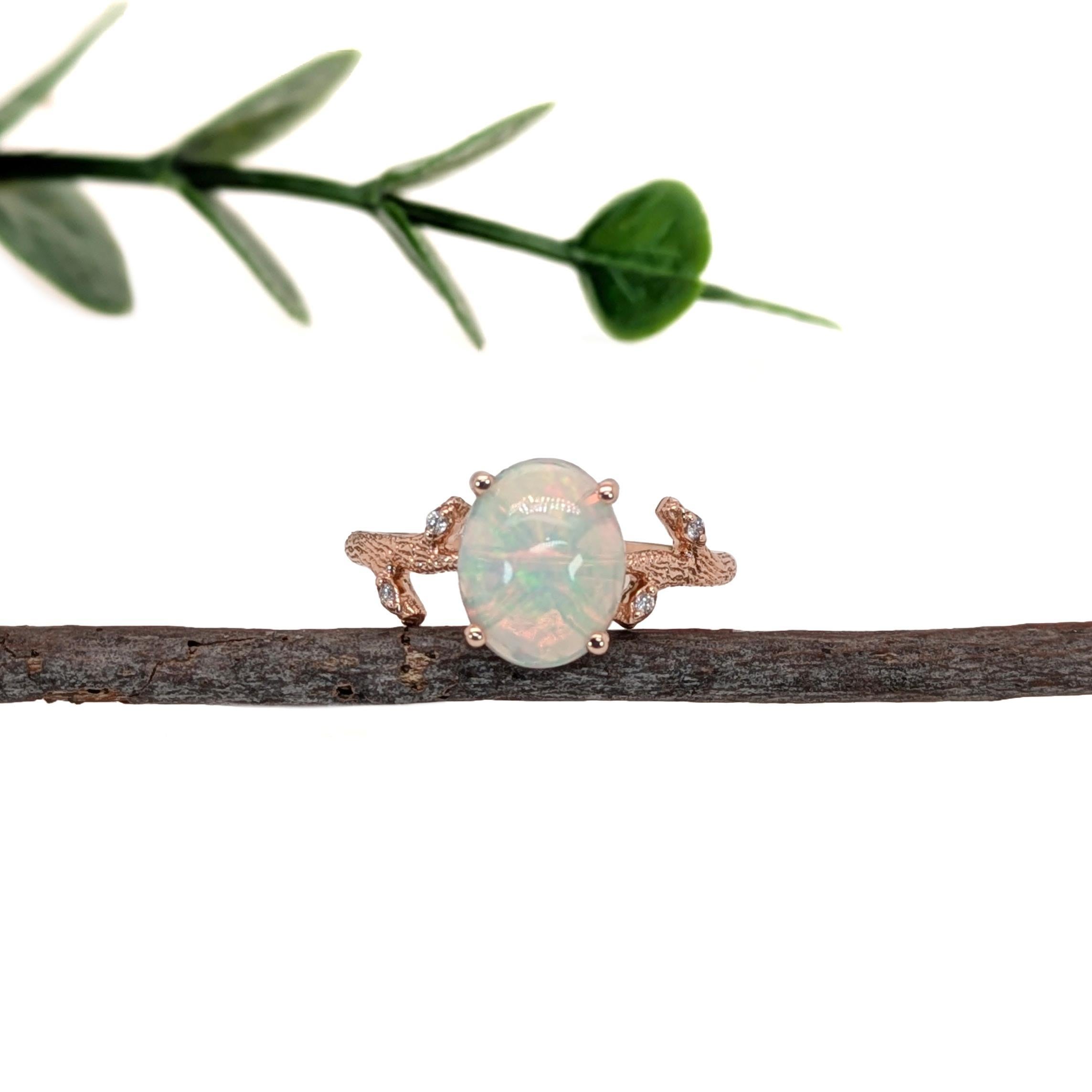 Modern 1.7ct Ethiopian Opal Nature Inspired Ring w Natural Diamonds in 14K Rose Gold