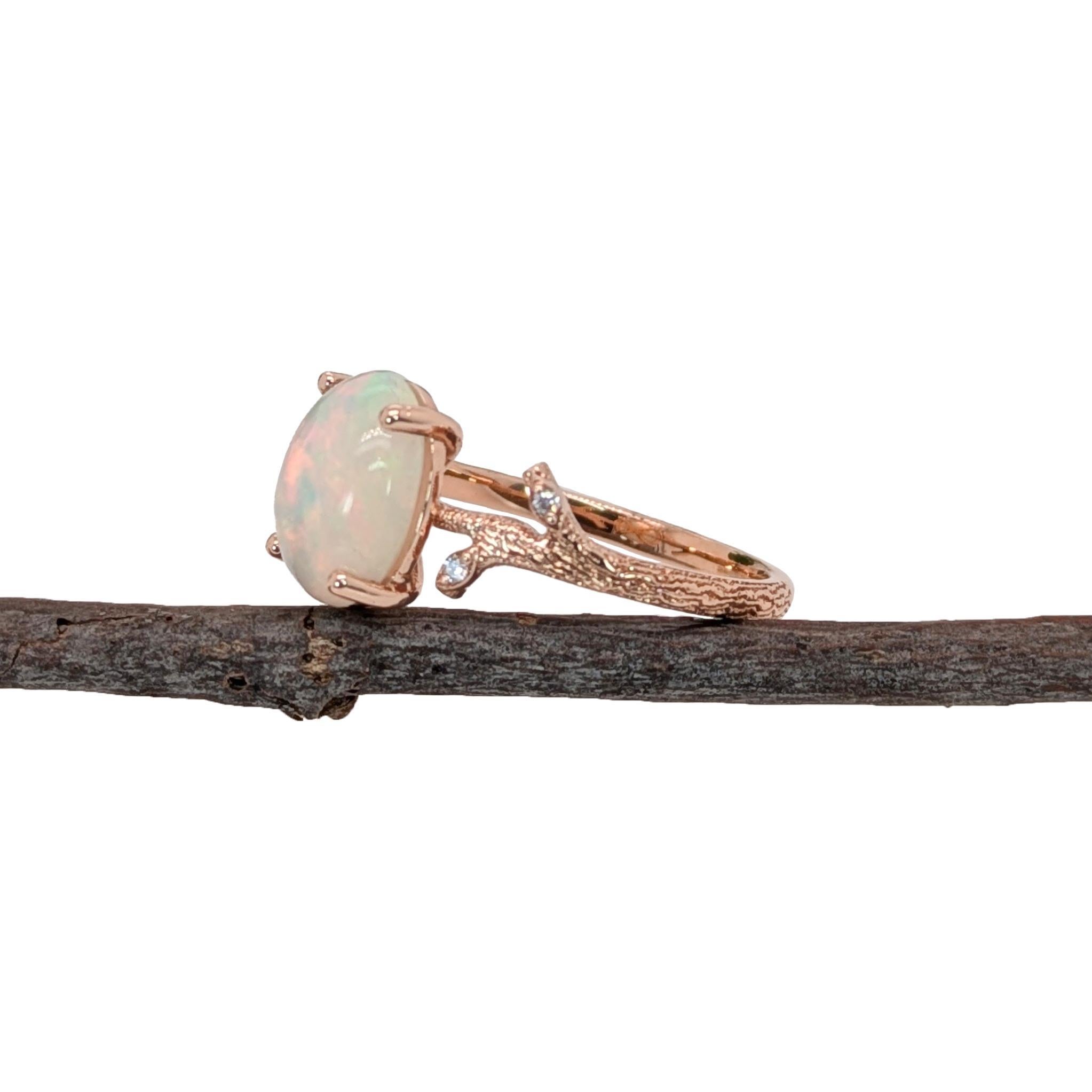 1.7ct Ethiopian Opal Nature Inspired Ring w Natural Diamonds in 14K Rose Gold In New Condition In Columbus, OH