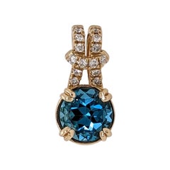 1.7ct London Blue Topaz Pendant w Earth Mined Diamonds in Solid 14K Yellow Gold