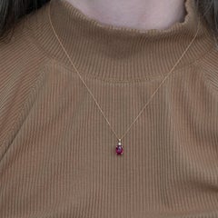 1.7Ct Madagascar Ruby Pendant with Natural Diamond Accent: Solid 14K Gold, 8x6mm