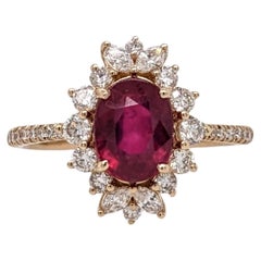 1.7ct Madagascar Ruby Ring w Earth Mined Diamonds in Solid 14K Gold Oval 8x6mm