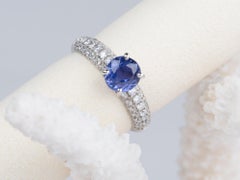1.7ct Natural Unheated Lavender Sapphire and Diamond Pave Band Platinum Ring