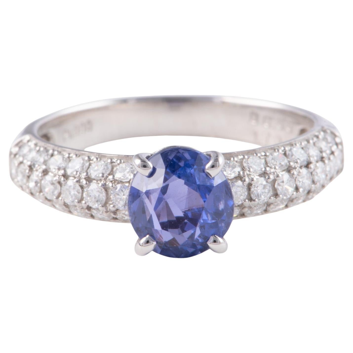1.7ct Natural Unheated Lavender Sapphire and Diamond Pave Band Platinum Ring
