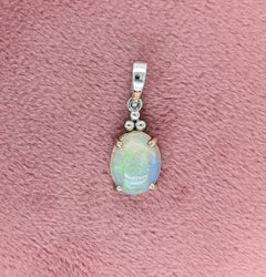 1.7ct Opal Solitaire Pendant in Solid 14k White Gold  Oval 10x8mm
