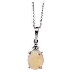 1.7ct Opal Solitaire Pendant in Solid 14k White Gold  Oval 10x8mm