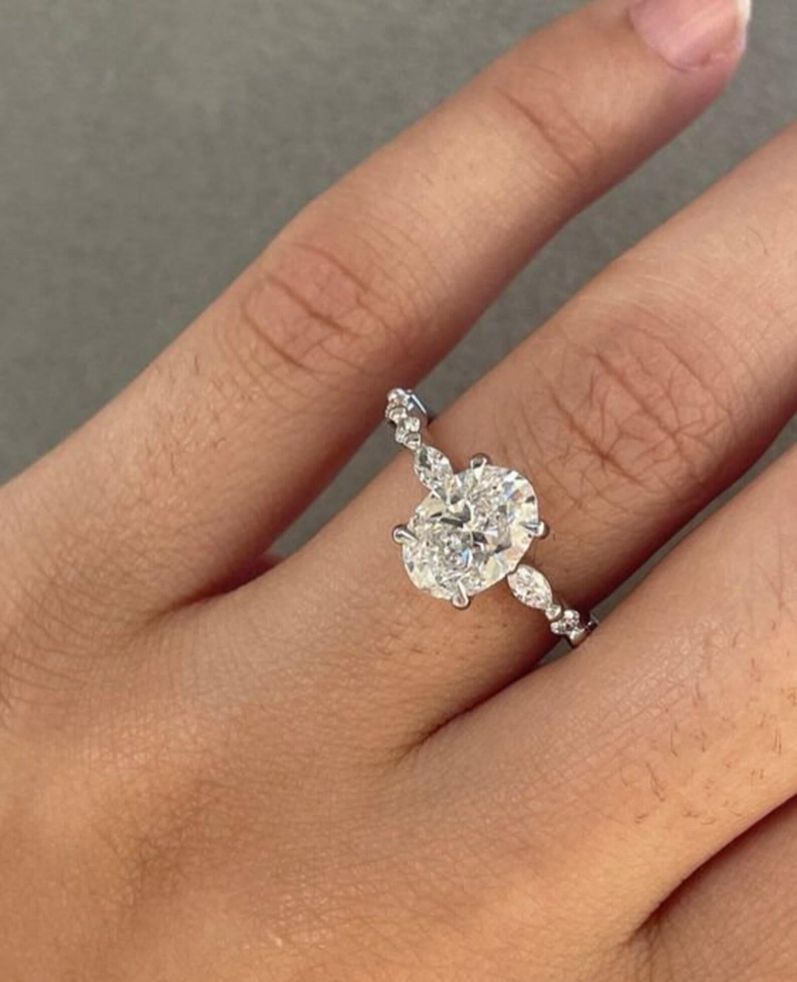 1.7Ct Oval Solitär Moissanit Verlobungsring 925 Sterling Silber Ring für Sie (Art déco)