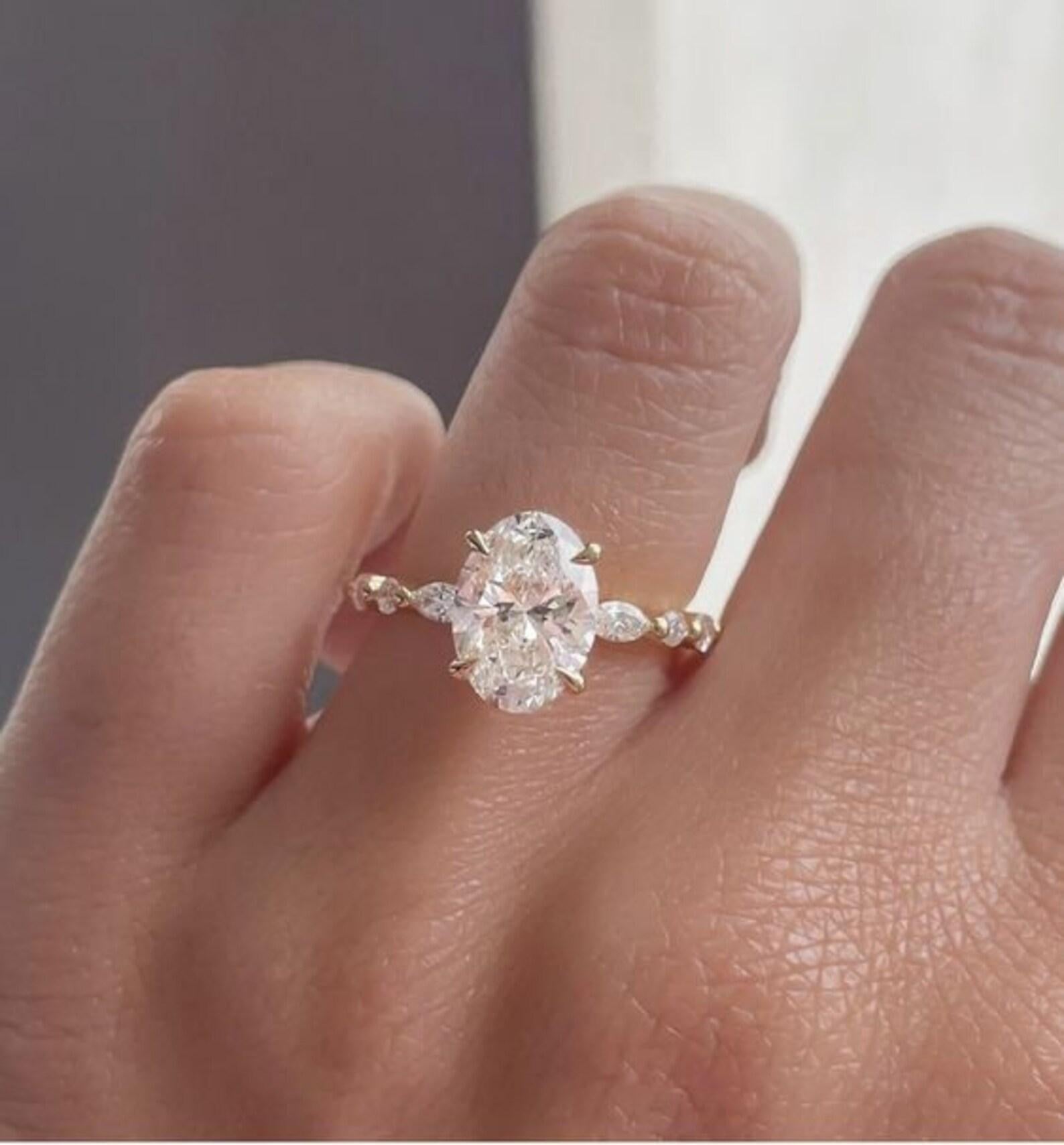1.7Ct Oval Solitär Moissanit Verlobungsring 925 Sterling Silber Ring für Sie für Damen oder Herren