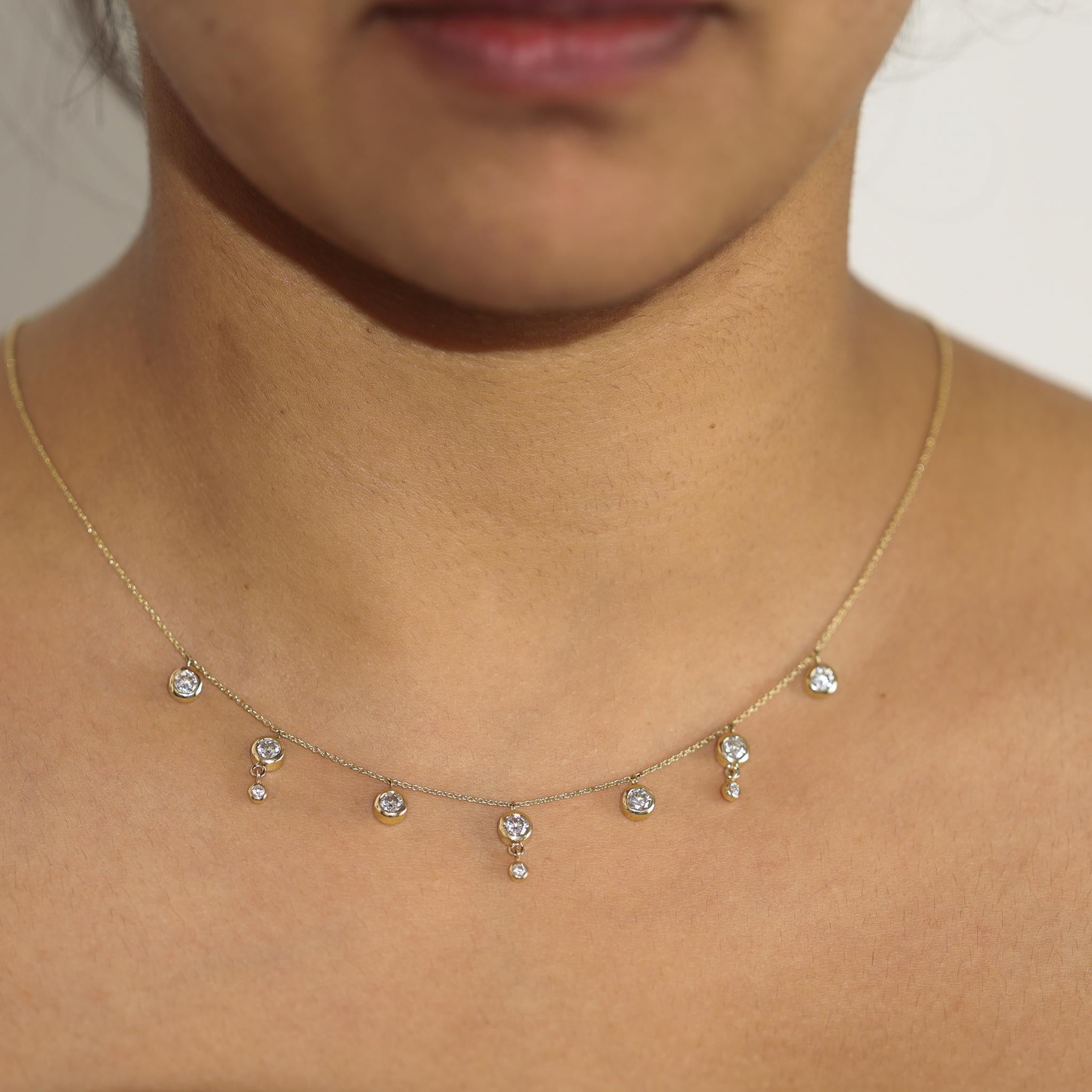 Art Déco Collana nuziale con diamanti naturali taglio rotondo da 1,7 carati - Oro giallo 18K in vendita