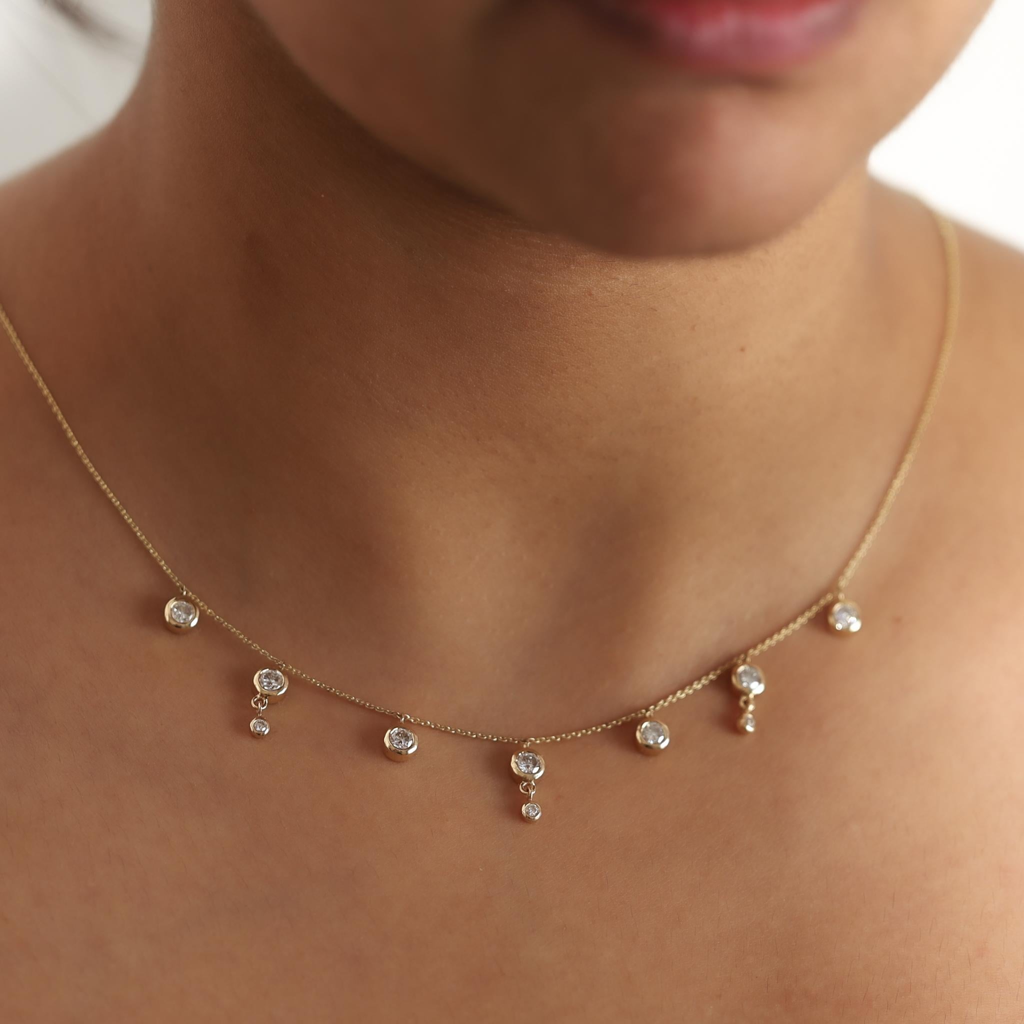 Collana nuziale con diamanti naturali taglio rotondo da 1,7 carati - Oro giallo 18K in vendita 3