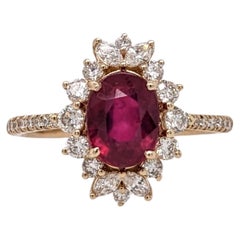 1.7ct Ruby Ring w Earth Mined Diamonds in Solid 14K Yellow Gold Oval 8x6mm
