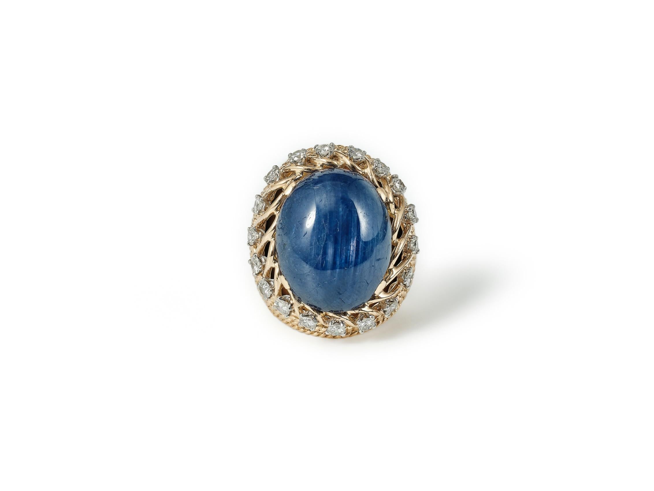 Modernist 17ct sapphire ring by Sterlé, ca 1960 For Sale