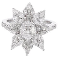 1.7Ct SI/H Diamond Cluster Floral Cocktail Ring 18k White Gold