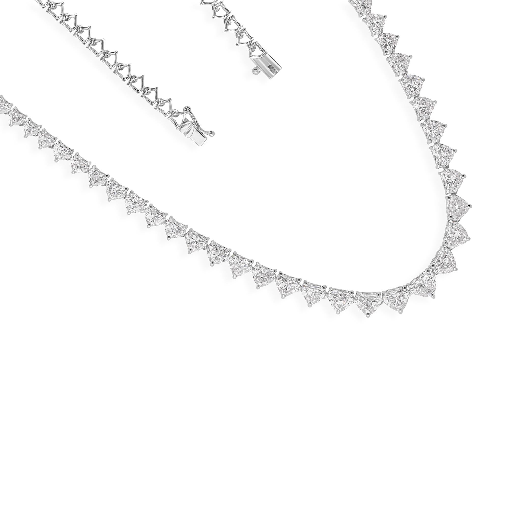 Heart Cut 17ct SI/H Graduating Heart Diamond Tennis Necklace 18k White Gold Gift For Sale