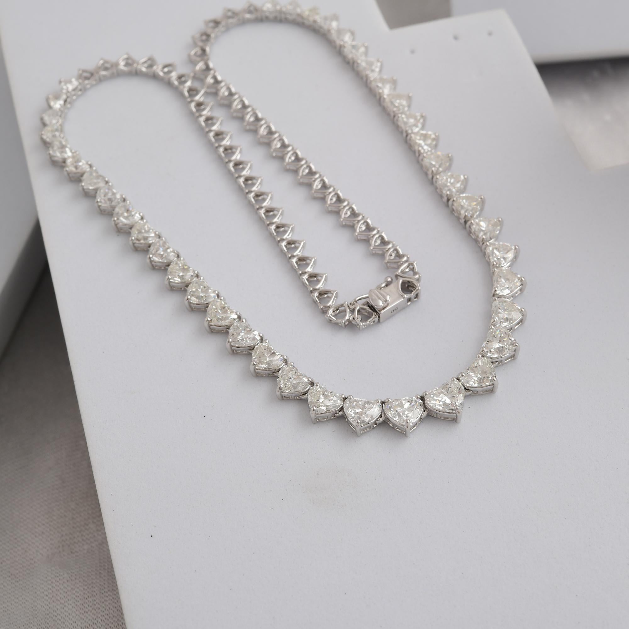 Women's 17ct SI/H Graduating Heart Diamond Tennis Necklace 18k White Gold Gift For Sale