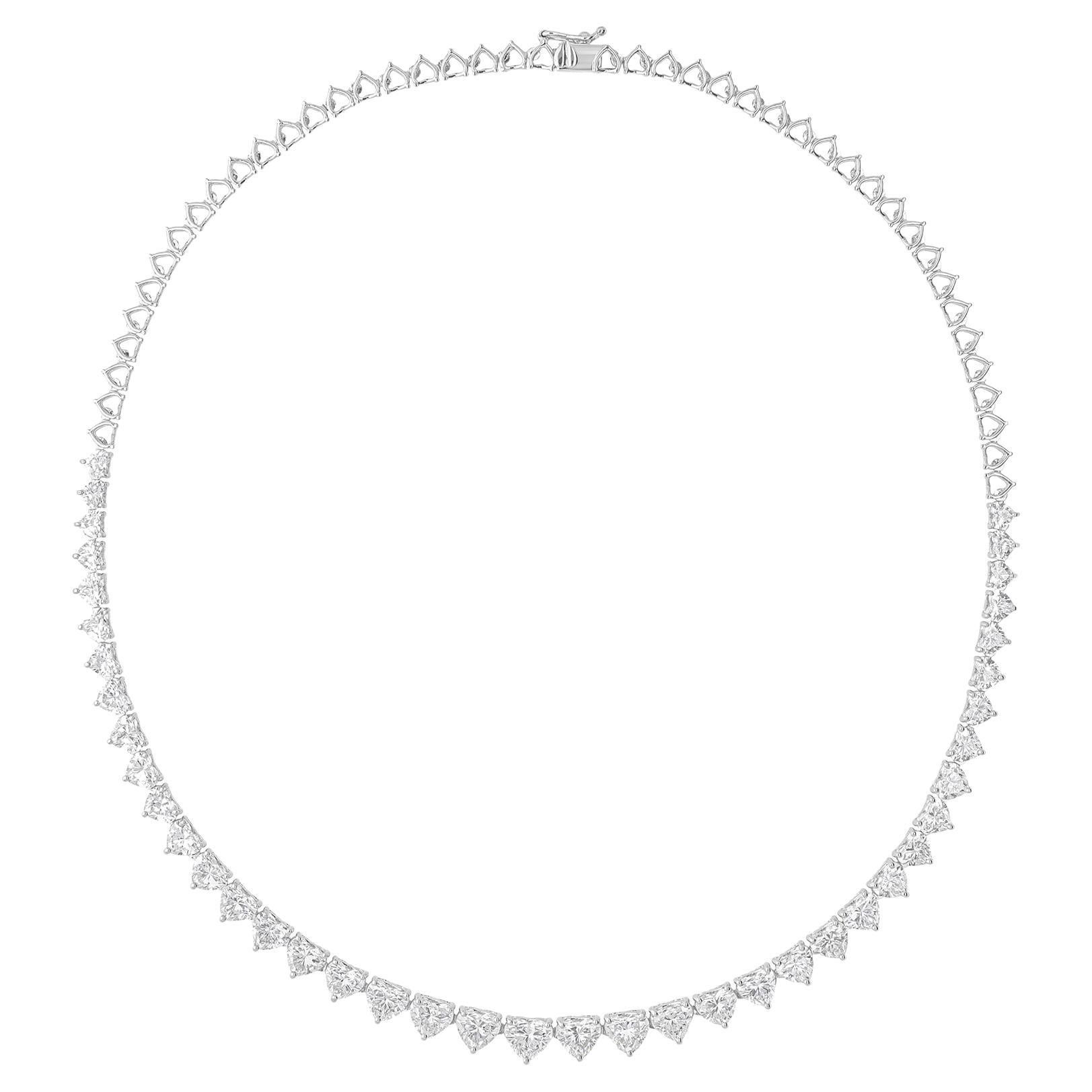 17Ct SI/H Graduating Heart Shaped Diamond Tennis Necklace 14 Karat White Gold For Sale