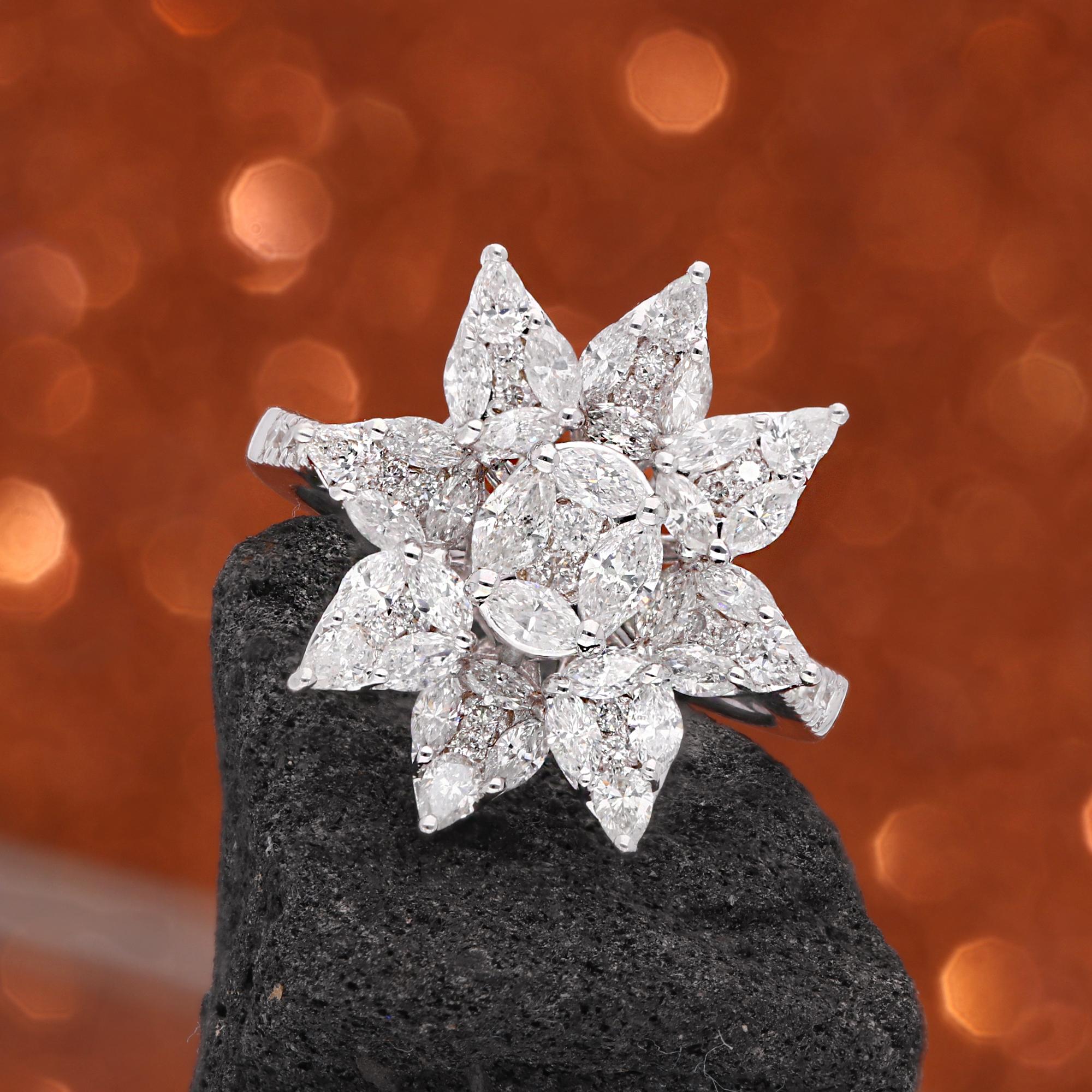 Moderne Bague florale en or blanc 18 carats avec diamants ronds taille poire marquise 1,7 carat SI/HI en vente
