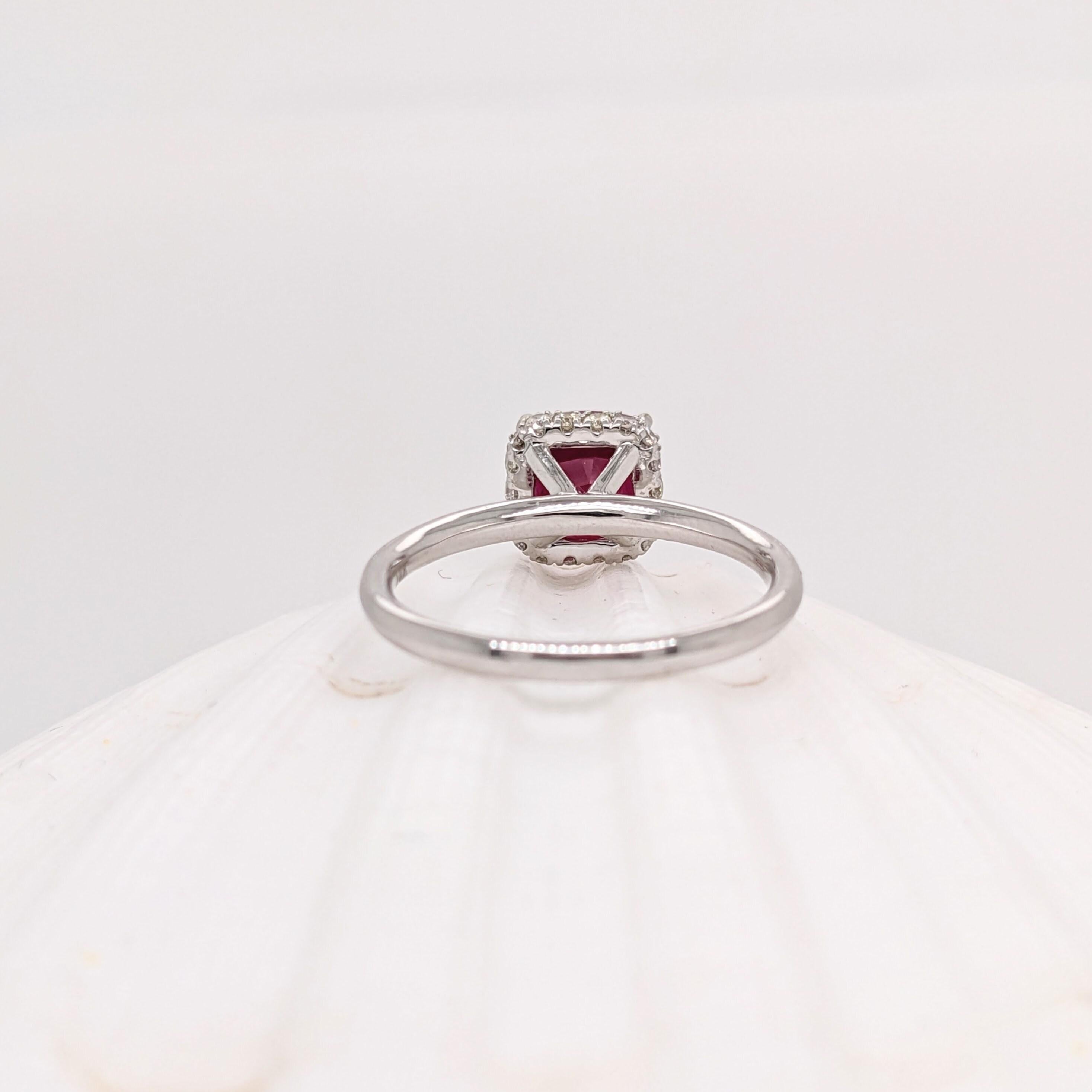 Women's 1.7ct Stunning Ruby Ring w Earth Mined Diamonds in Solid 14K Gold Cushion 7mm For Sale