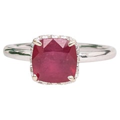 1.7ct Stunning Ruby Ring w Earth Mined Diamonds in Solid 14K Gold Cushion 7mm