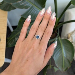 1.7Ct Teal Sapphire Ring with a Diamond Halo: Solid 14K Gold, Oval 7x6mm