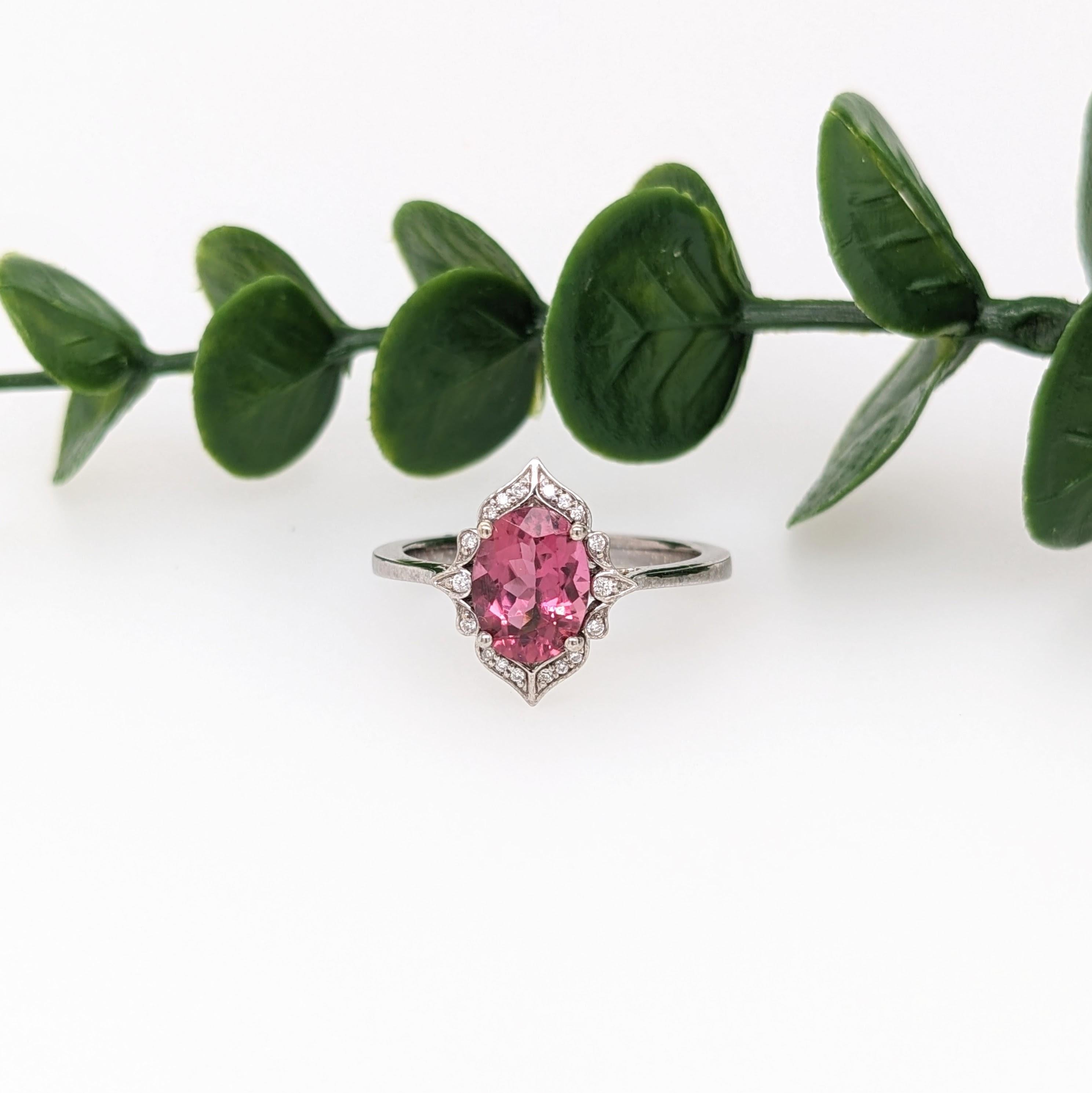 This stunning ring features a beautiful rubellite pink tourmaline framed by a diamond halo in a vintage style design. A beautiful collection piece that is perfect for every occasion. 💕

~~~~~

Specifications:

Item Type: Ring
Stone: Pink