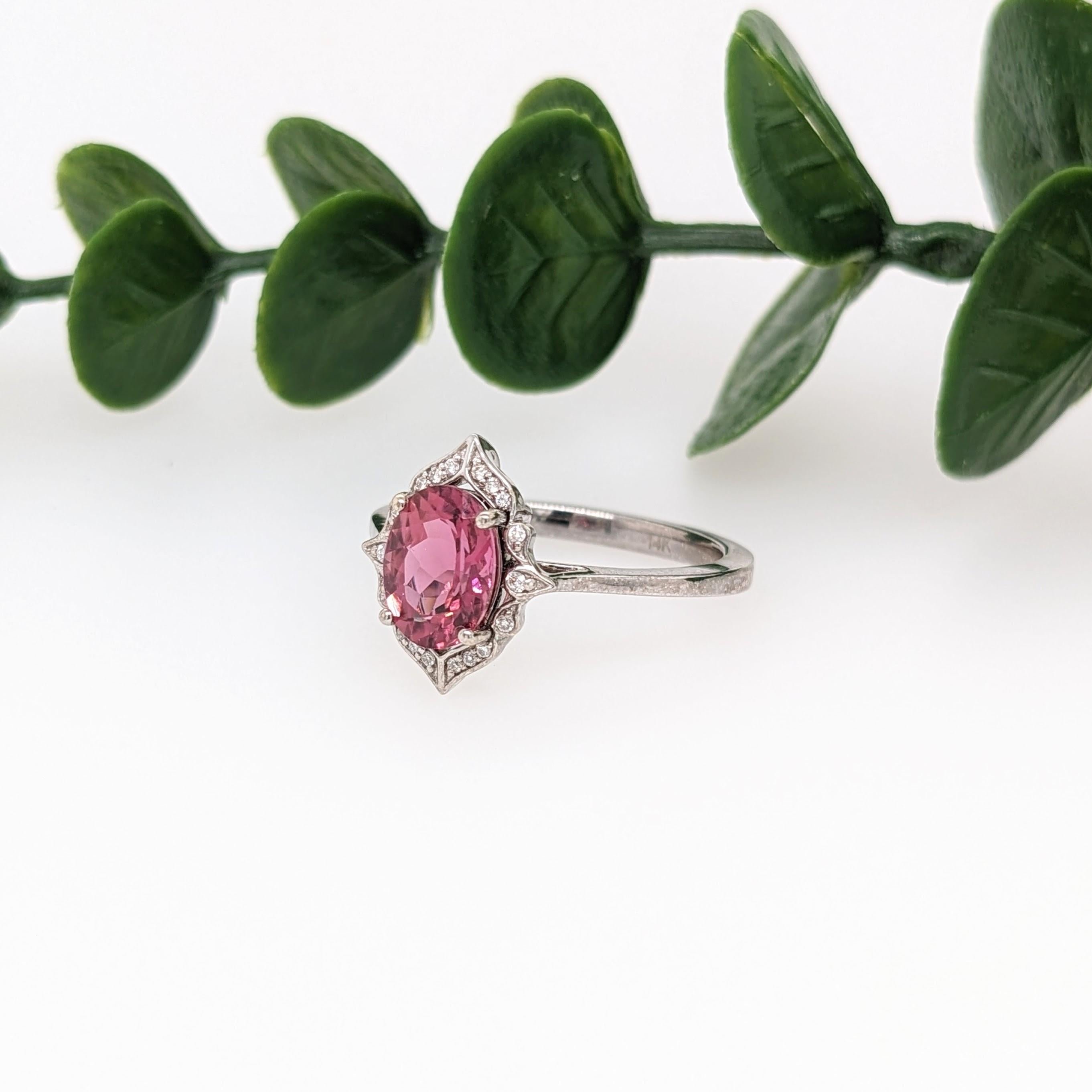 Art Deco 1.7ct Vintage Style Tourmaline Ring w Diamond Halo in 14K White Gold Oval 8x6mm For Sale