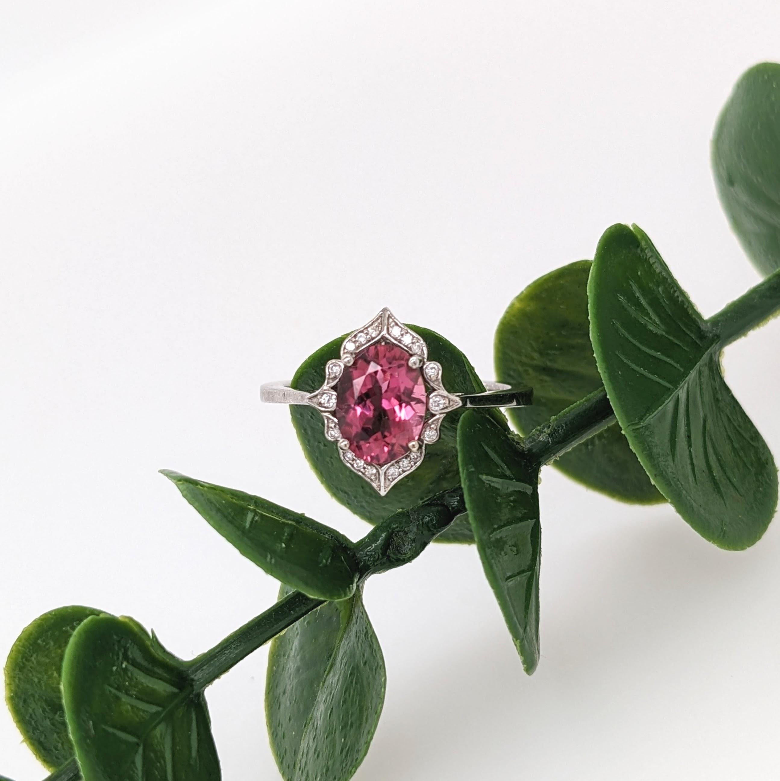 Women's 1.7ct Vintage Style Tourmaline Ring w Diamond Halo in 14K White Gold Oval 8x6mm For Sale