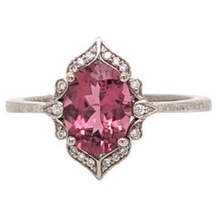 1.7ct Vintage Style Tourmaline Ring w Diamond Halo in 14K White Gold Oval 8x6mm