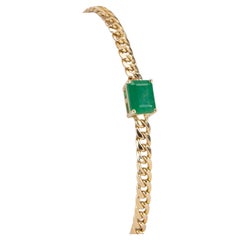 Used 1.7ct Zambian Emerald Bracelet on Miami Cuban Chain 14K Gold R4472