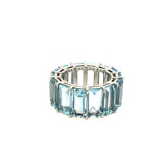 17cttw Emerald Cut Aquamarine Platinum Eternity Band