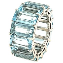 17cttw Emerald Cut Aquamarine Platinum Eternity Band