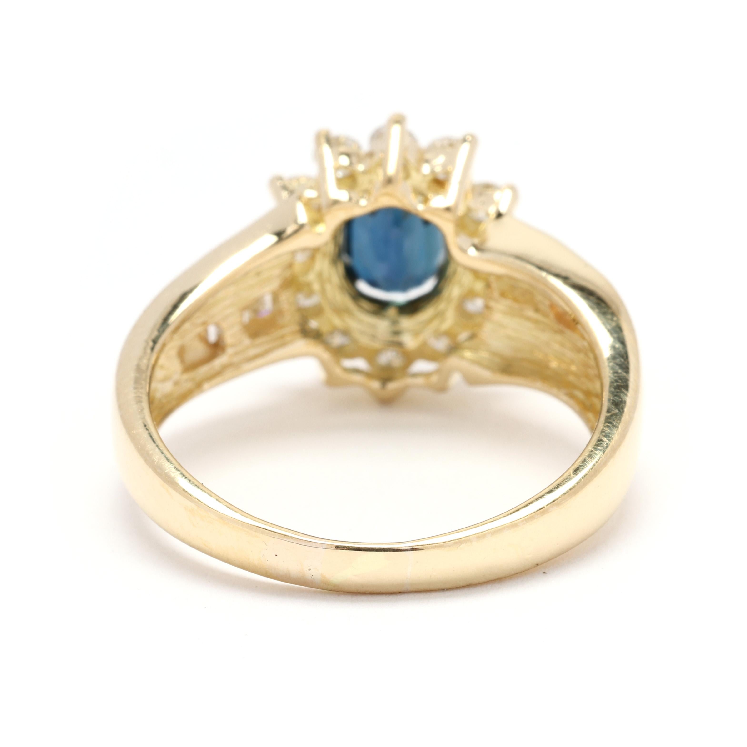 Oval Cut 1.7ctw Blue Sapphire and Diamond Engagement Ring, 18k Yellow Gold, Ring Size 7