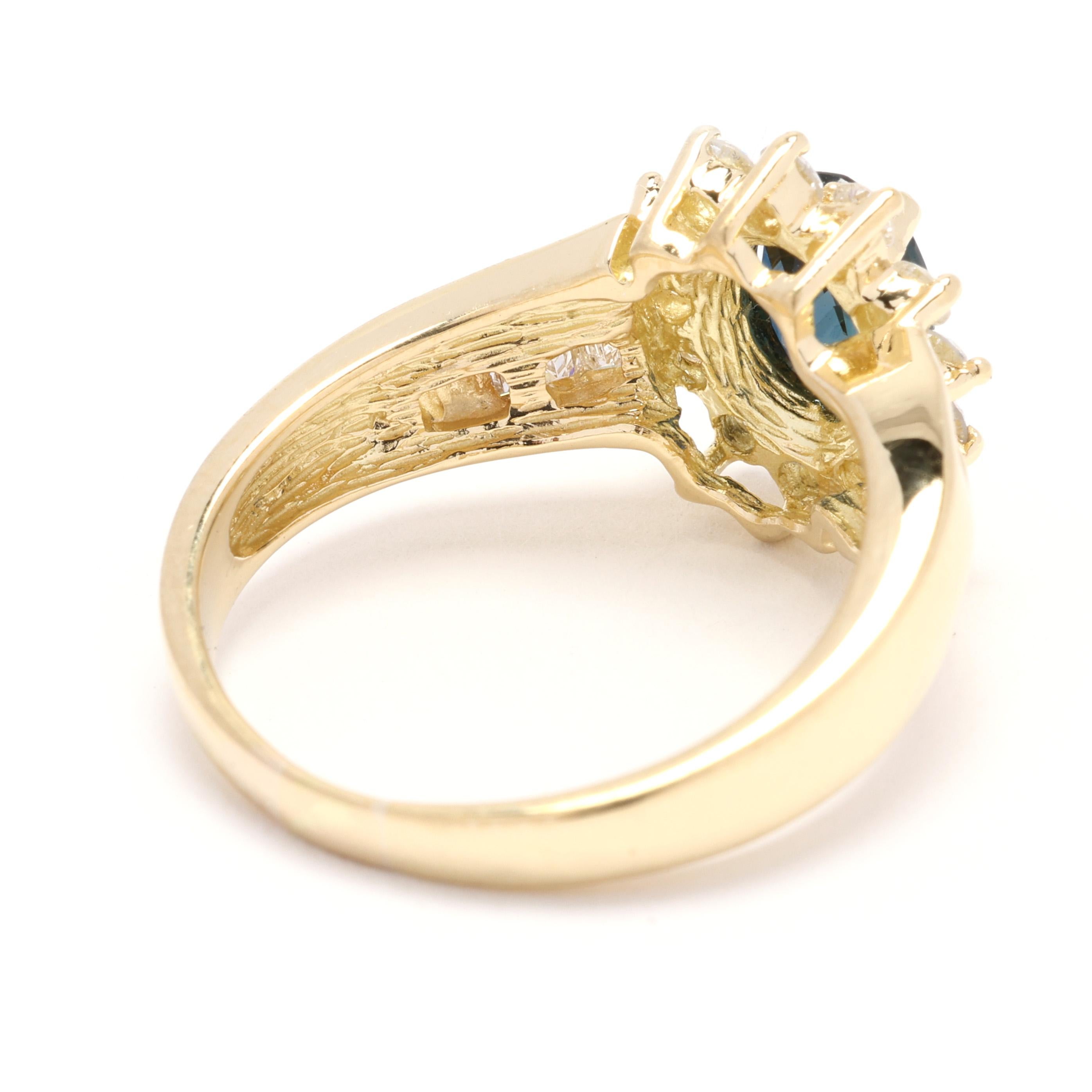Women's 1.7ctw Blue Sapphire and Diamond Engagement Ring, 18k Yellow Gold, Ring Size 7