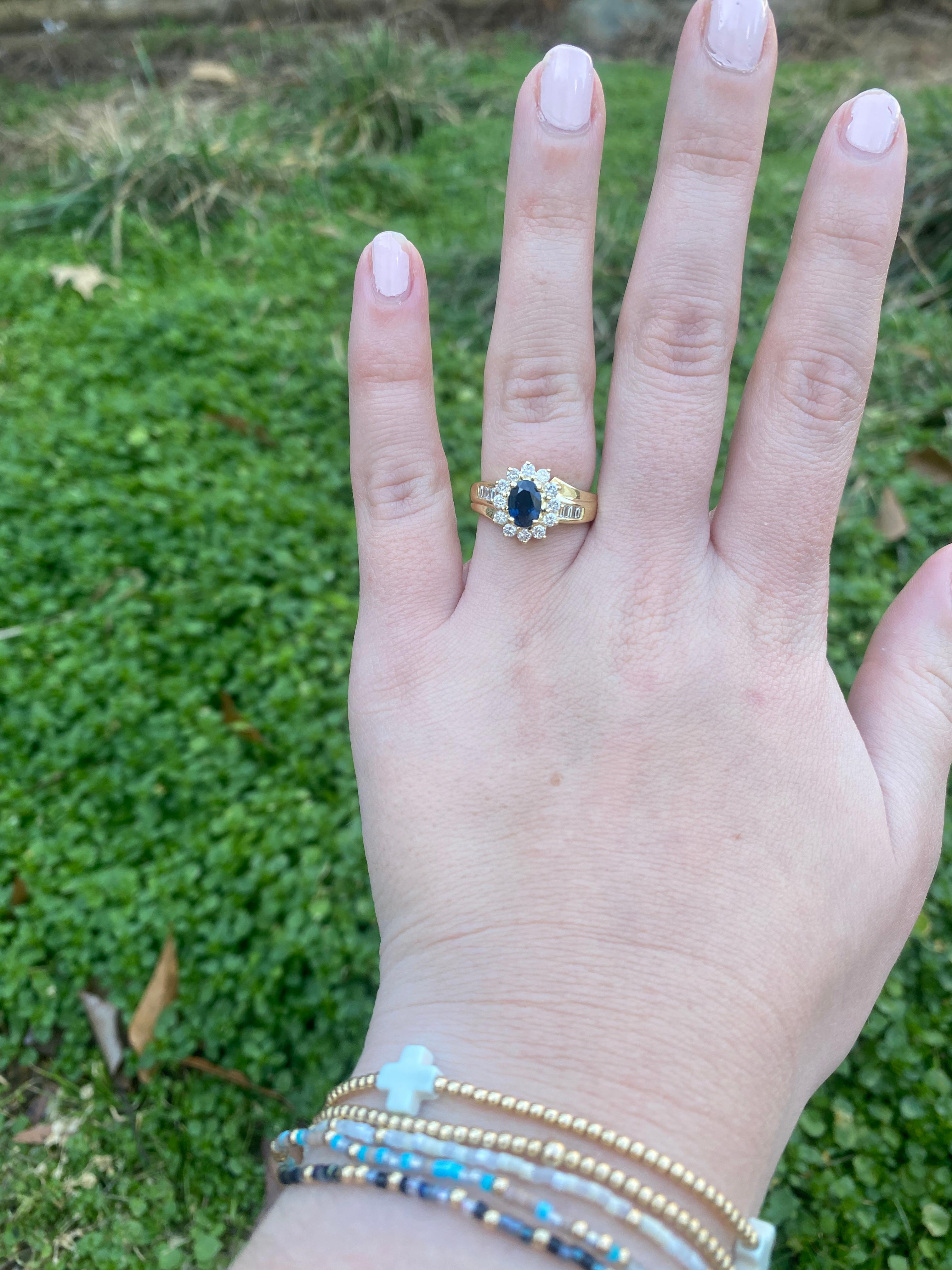 1.7ctw Blue Sapphire and Diamond Engagement Ring, 18k Yellow Gold, Ring Size 7 1