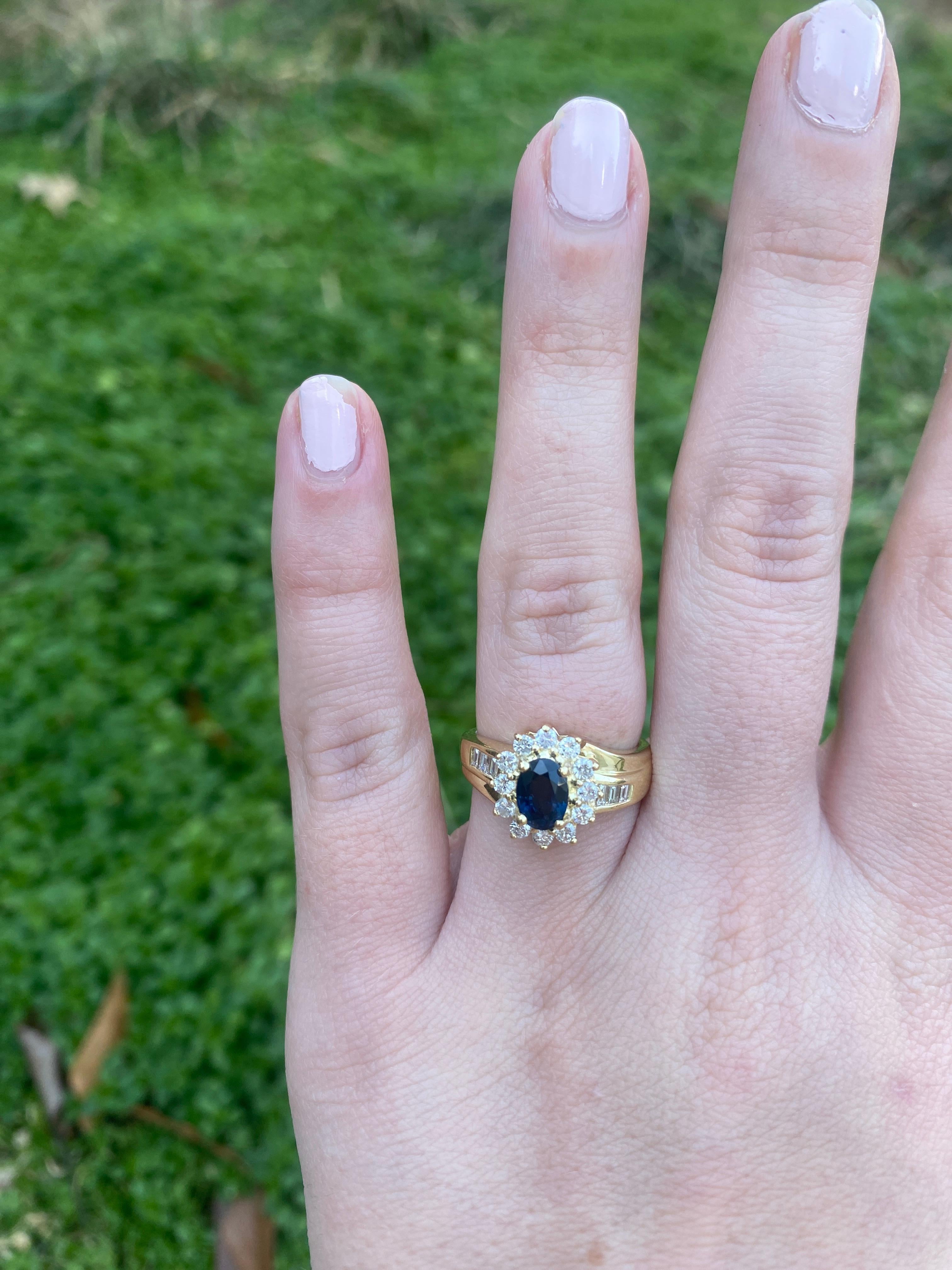 1.7ctw Blue Sapphire and Diamond Engagement Ring, 18k Yellow Gold, Ring Size 7 2