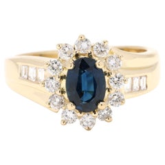 1.7ctw Blue Sapphire and Diamond Engagement Ring, 18k Yellow Gold, Ring Size 7