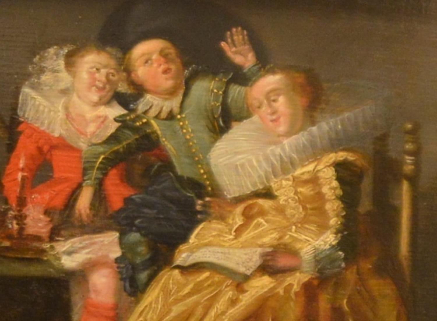 Dirck Hals, The cheerful company, oil on panel period 17th century
Ancient painting of the 16th century datable around 1635, the scene represented is typical of the painting of Dirck Hals painter.
The painting comes from a sale of Christie's