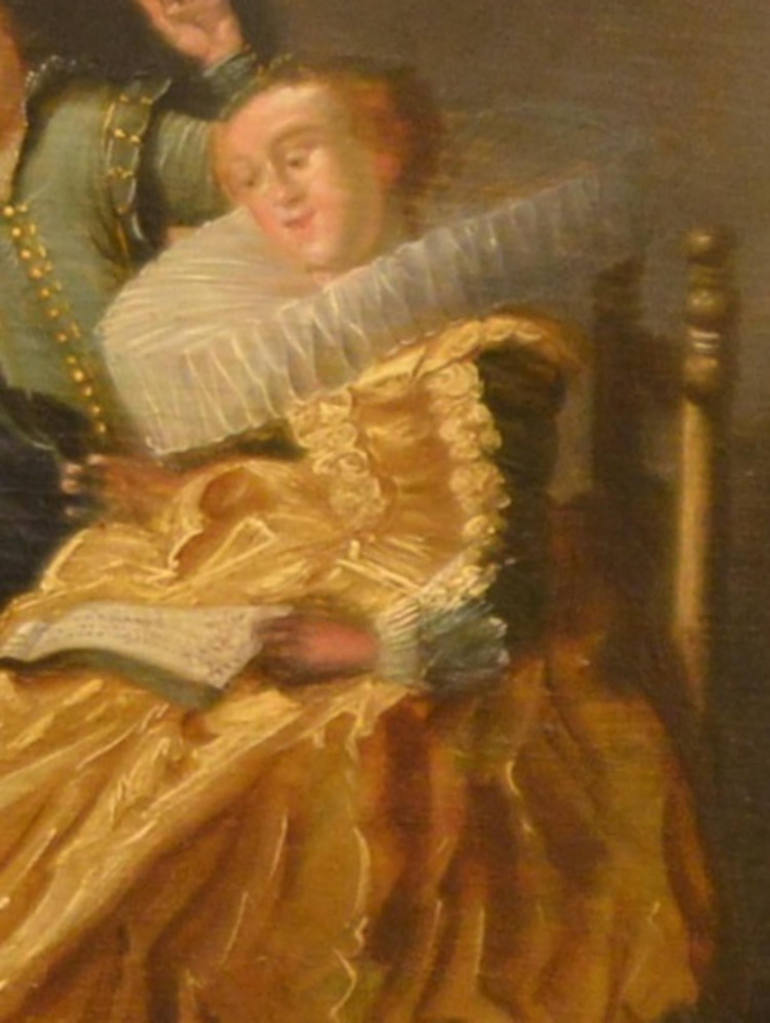 Italian 17th Century Ancient Painting oil on wood Flemish Genre Scenes, 1600s For Sale