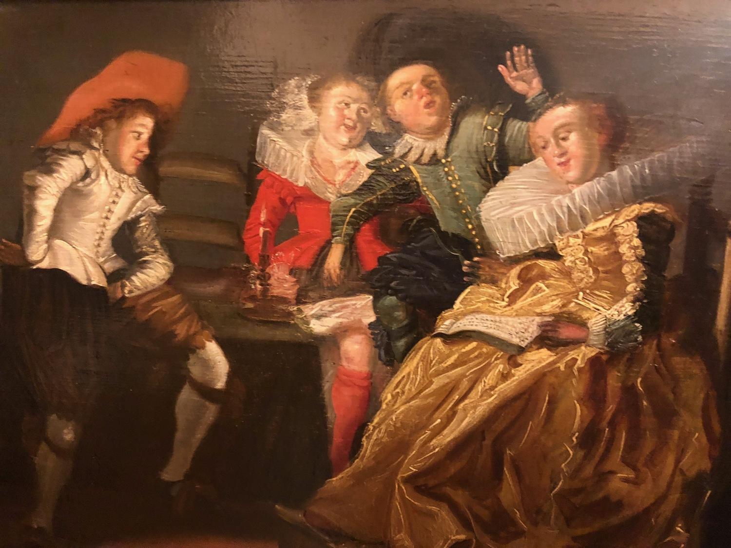 Oiled 17th Century Ancient Painting oil on wood Flemish Genre Scenes, 1600s For Sale