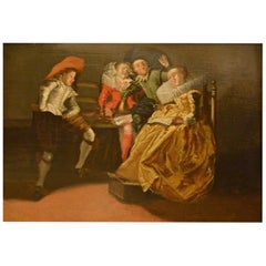 17th Century Ancient Painting oil on wood Flemish Genre Scenes, 1600s