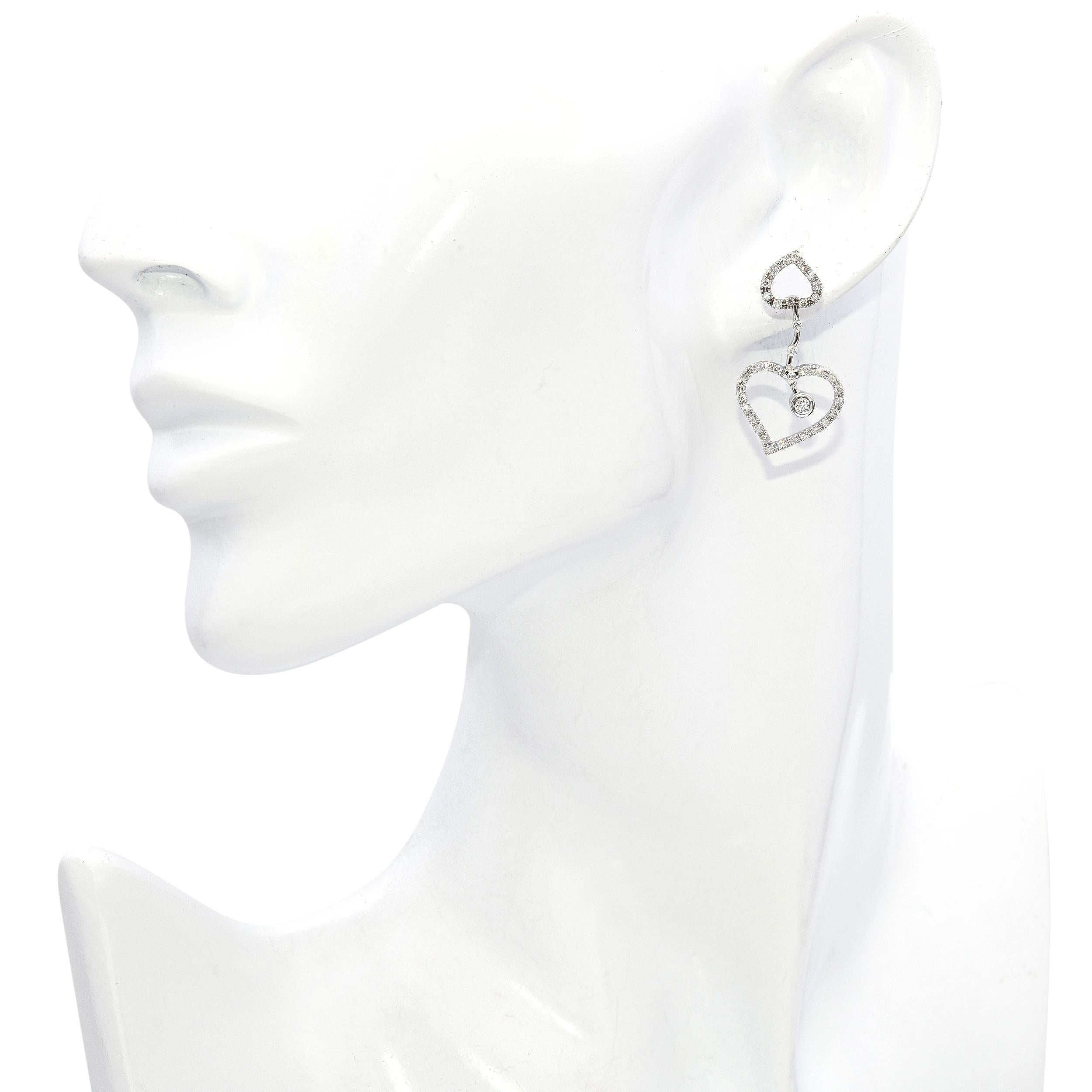 Taglio brillante Orecchini a cuore con diamante in oro bianco 17k 1,26tcw in vendita