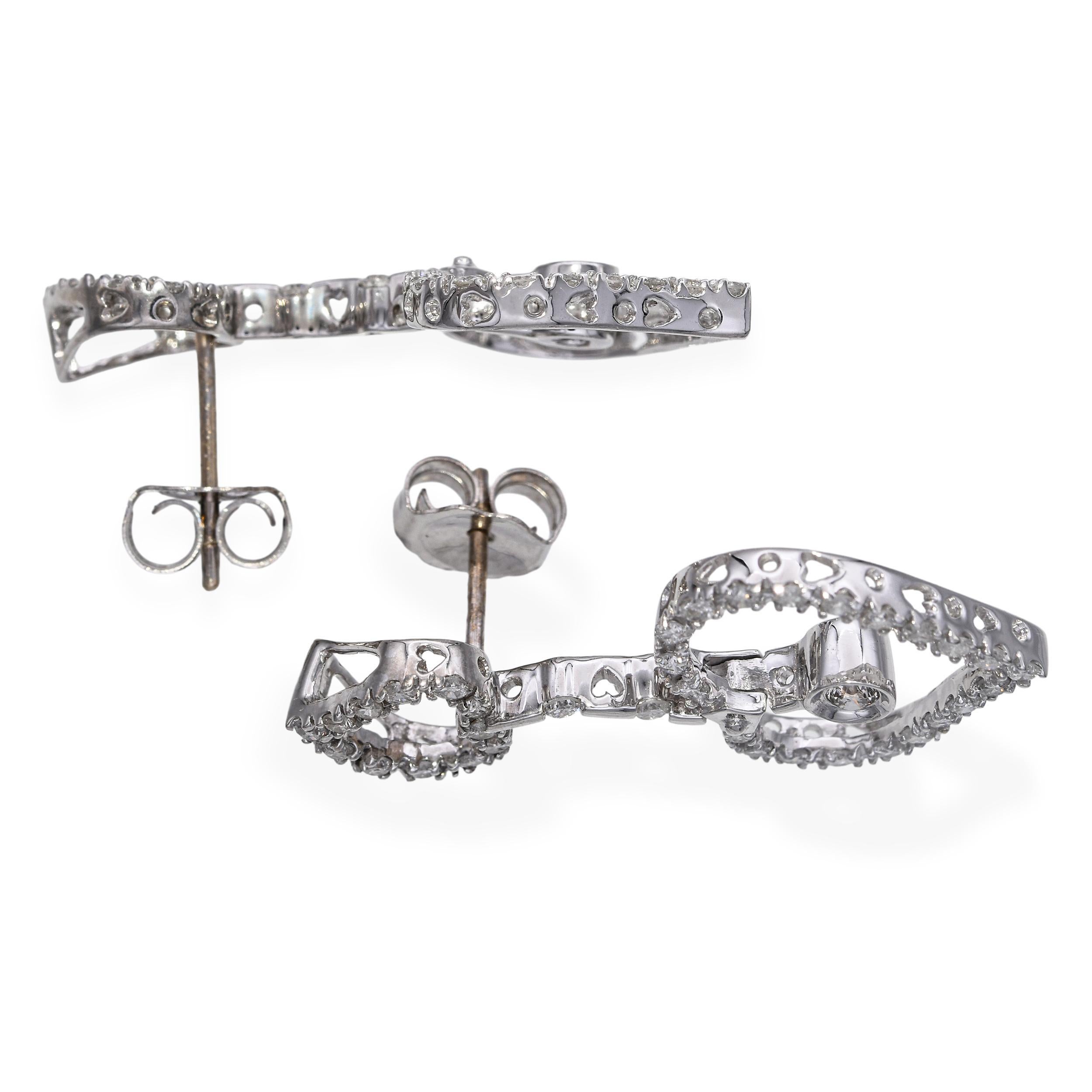 Orecchini a cuore con diamante in oro bianco 17k 1,26tcw In condizioni buone in vendita a New York, NY