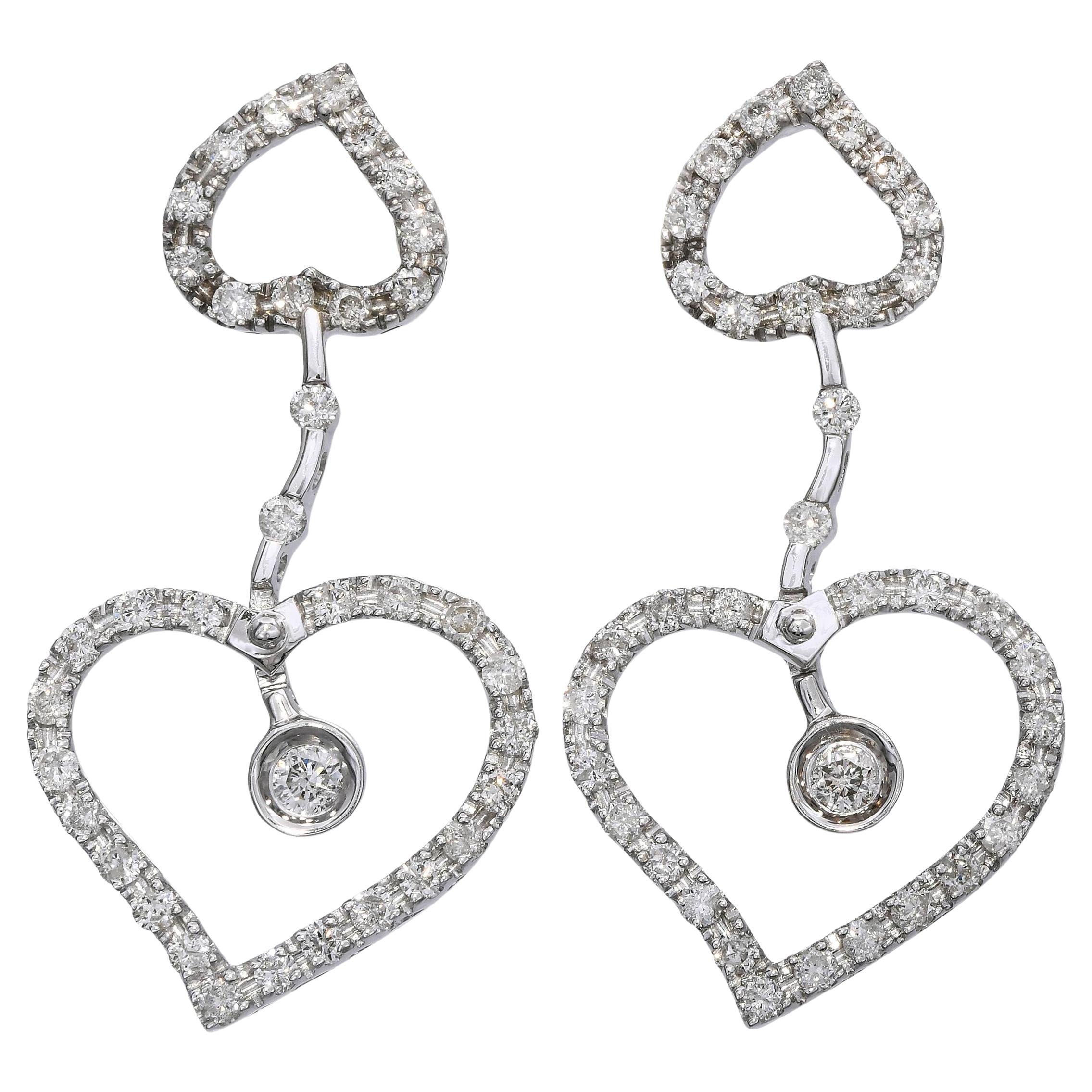Orecchini a cuore con diamante in oro bianco 17k 1,26tcw