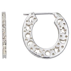 17k White Gold Diamond Star & Moon Celestial Hoop Earrings