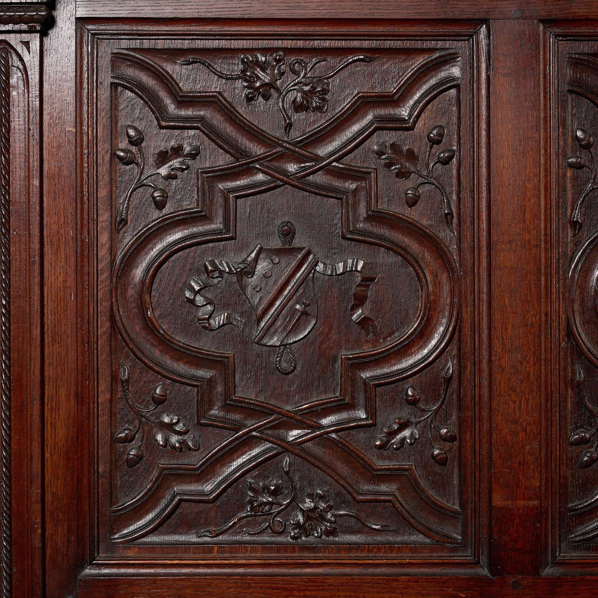 Victorian 17m Run of Late 19th Century Carved Oak Panelling For Sale