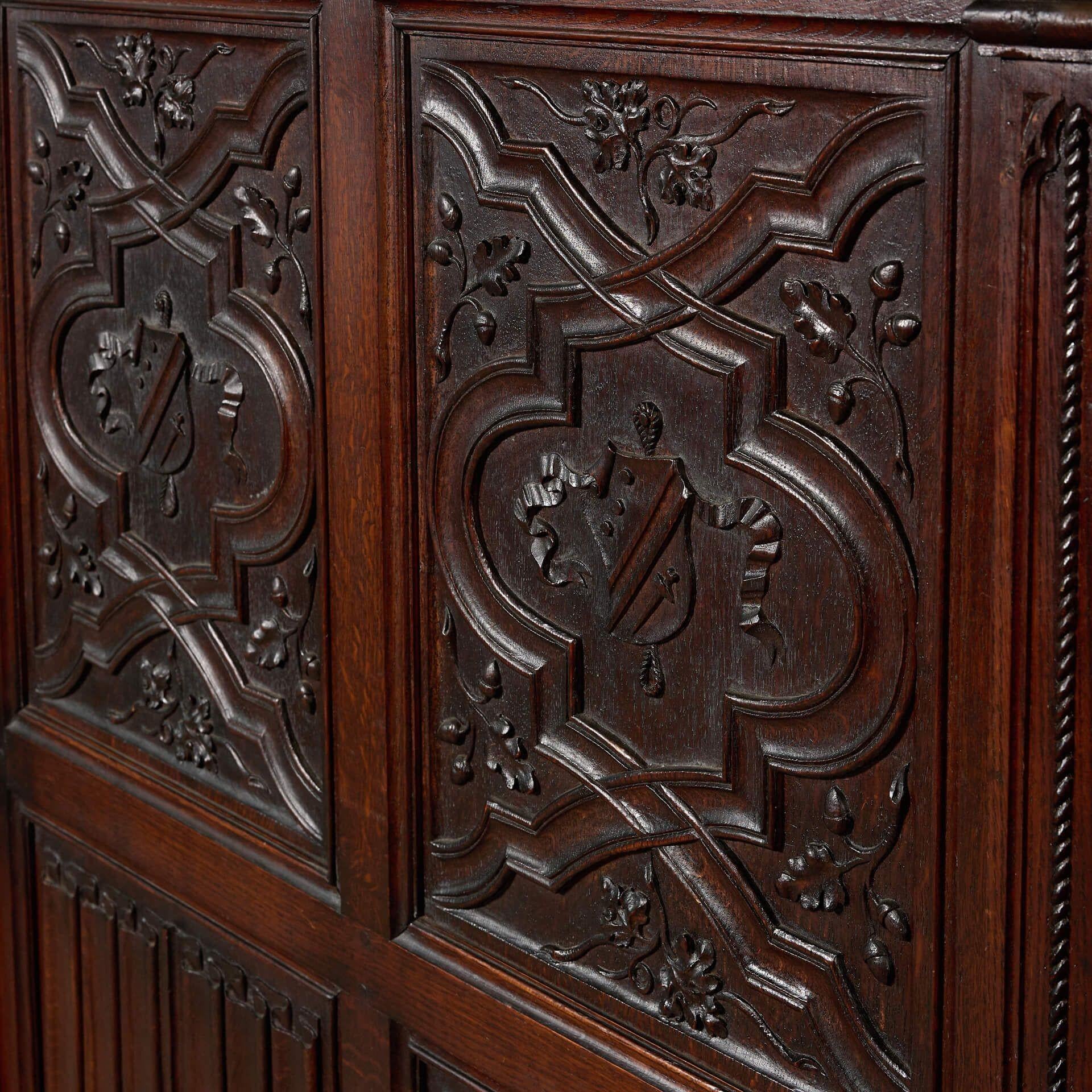 Hand-Carved 17m Run of Late 19th Century Carved Oak Panelling For Sale