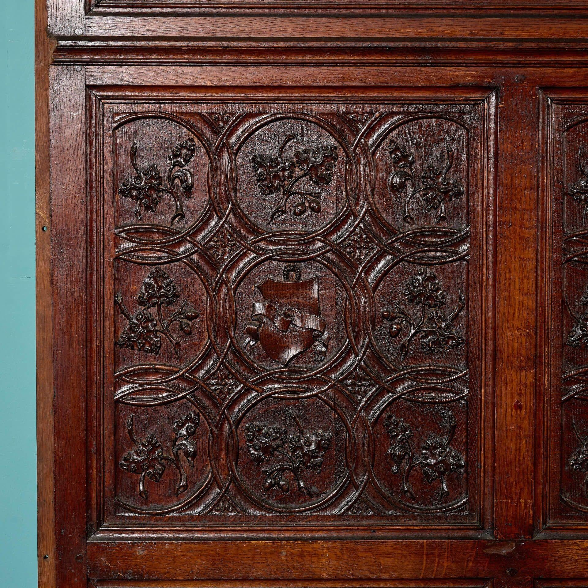 Wood 17m Run of Late 19th Century Carved Oak Panelling For Sale