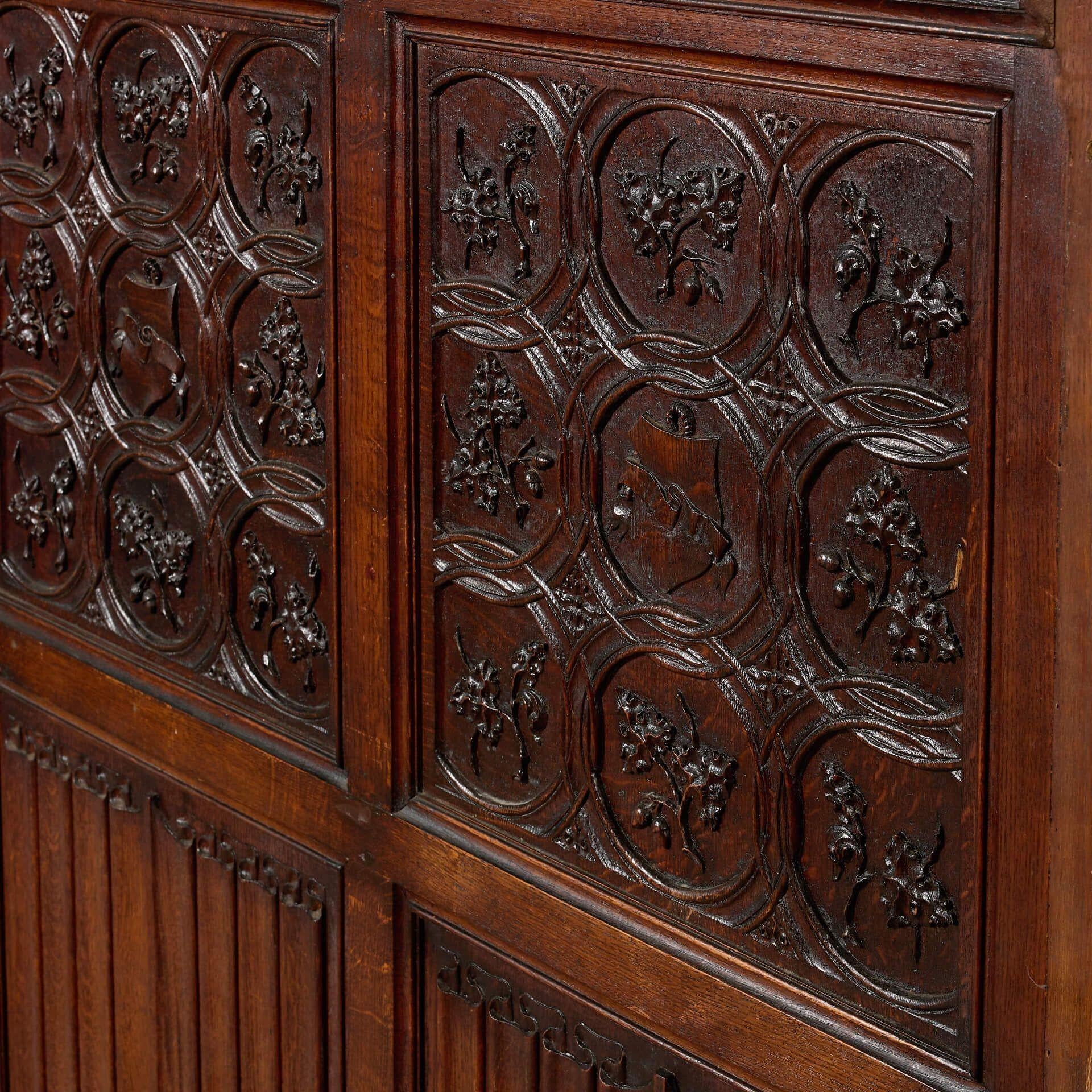 17m Run of Late 19th Century Carved Oak Panelling For Sale 2