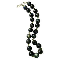Labradorite Bead Necklace with Peridot and 18k Gold Clasp, 19.5 Inches